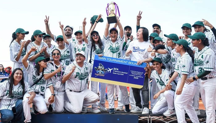 Pakistan’s women’s baseball team celebrating, April 29, 2025. —Facebook@baseballfederationpakistan