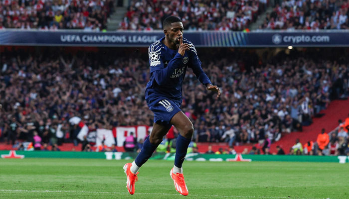 Paris Saint-Germains Ousmane Dembele celebrates scoring against Arsenal. —AFP/File