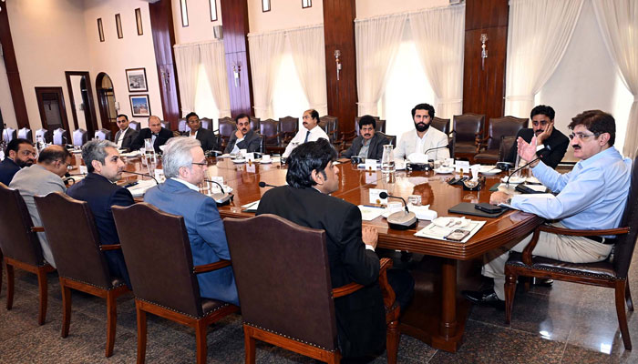 Sindh Chief Minister, Syed Murad Ali Shah presides over a joint meeting of the Agriculture, Food and Irrigation departments, at CM House in Karachi on April 30, 2025. — PPI