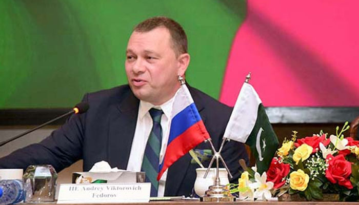 Russian Consul General Andrey Viktorovich Fedorov speaks in a meeting on April 24, 2025. — APP