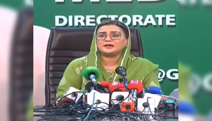 Punjab Information Minister Azma Bokhari speaking at a press conference at the DGPR on April 30, 2025. — Screengrab via Facebook@DirectorateGeneralPublicRelationsPunjab