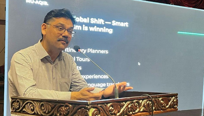 Khyber Pakhtunkhwa Culture and Tourism Authority (KPCTA) Director General Habibullah Arif addresses an event on April 18, 2025. — Facebook@kptourism