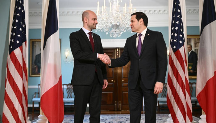 French Foreign Minister Jean-Noel Barrot (left) met with his US counterpart Marco Rubio at the Department of State in Washington, DC on May 1, 2025. —AFP