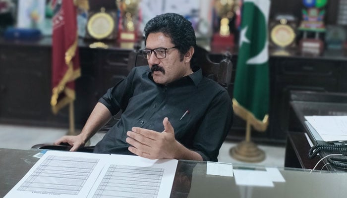 Board of Intermediate and Secondary Education (BISEM) Board Mardan Chairman Jahanzed Khan speaks during a meeting on May 2, 2025. — Facebook@BISEMDNOfficial