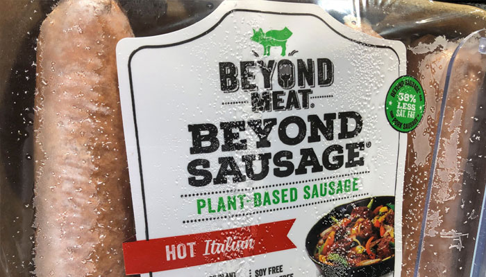 Vegetarian sausages from Beyond Meat Inc, the vegan burger maker, are shown for sale at a market in Encinitas, California, US, June 5, 2019. — Reuters