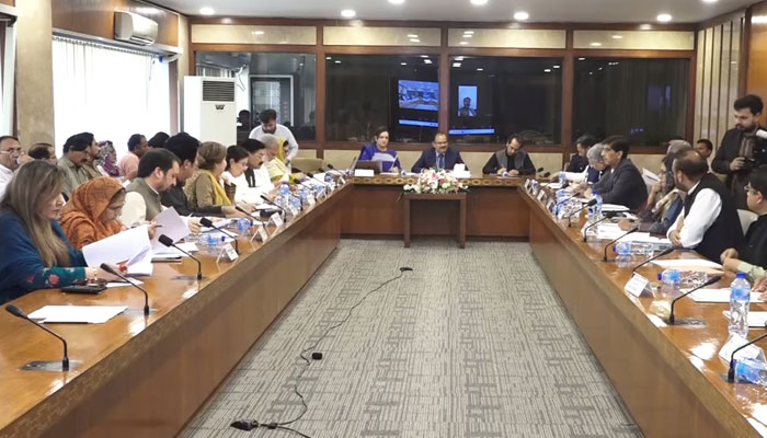 Chairman Standing Committee on National Health Services, Regulations and Coordination (NHSR&C) Dr Mahesh Kumar Malani presides over a meeting at the Parliament House on May 2, 2025. — Screengrab via Facebook@NationalAssemblyOfPakistan