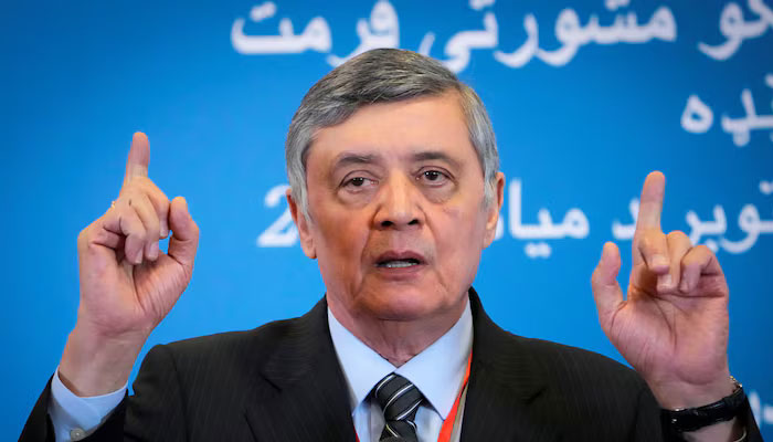 Zamir Kabulov addresses the media during international talks on Afghanistan in Moscow, Russia, October 20, 2021. — Reuters