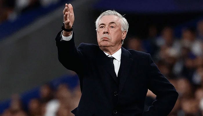 Real Madrid coach Carlo Ancelotti reacts during the Champions League quarter-final match against Arsenal at Santiago Bernabeu in Madrid on April 16, 2025. — Reuters