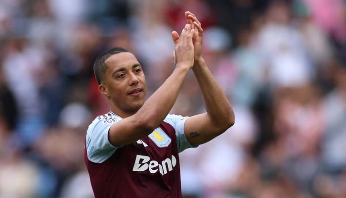 Aston Villas Youri Tielemans celebrates after the match, May 3, 2025. —Reuters