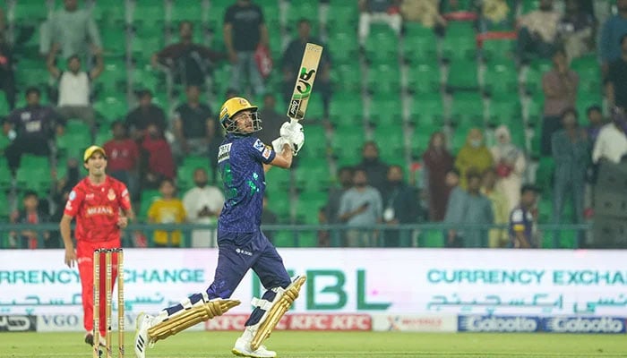 Quetta Gladiators batter Hasan Nawaz in action during match against Islamabad United in Pakistan Super League season 10 at Gaddafi Stadium, Lahore, May 3, 2025. — PCB