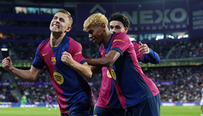 Barcelona midfielder Fermin Lopez celebrates scoring the winner against Valladolid. — AFP/File