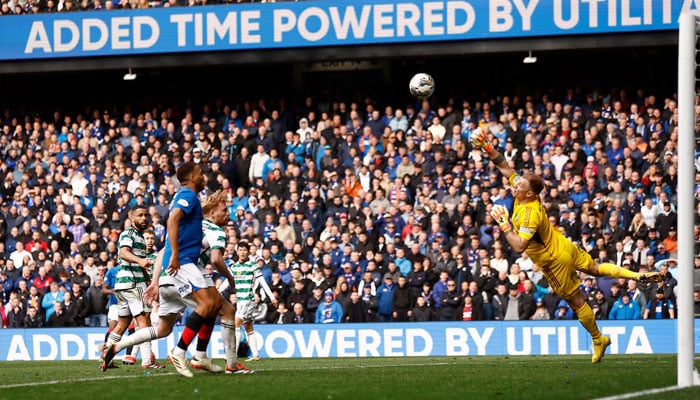 Rangers Rabbi Matondo scores their third goal past Celtics Joe Hart. —Reuters/File