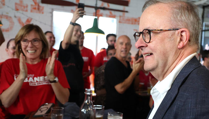 Prime Minister Anthony Albanese visited a craft brewery on Sunday after his election victory. —AFP