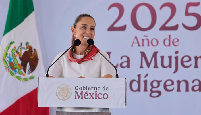 Mexicos President Claudia Sheinbaum speaks during an event in Texcoco, Mexico May 3, 2025.—Reuters