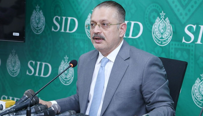 Senior Sindh Information Minister Sharjeel Inam Memon addresses a press conference on May 4, 2025. — Facebook@sindhinfodepart