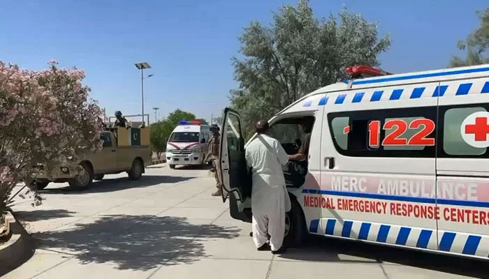 The picture shows ambulance taking injured people to hospital. — Reporter/File