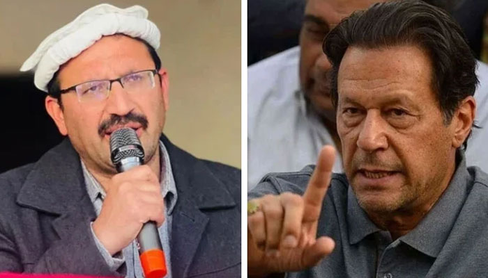 Pakistan Tehreek-e-Insaf (PTI) provincial President Junaid Akbar (left) and Pakistan Tehreek-e-Insaf founder Imran Khan. — Facebook@Junaid Akbar Khan/AFP/File