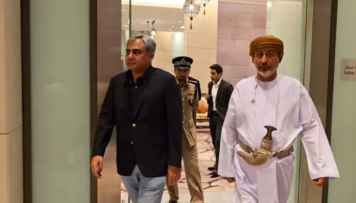Interior Minister Mohsin Naqvi (left) arrives in Muscat, Oman on May 4, 2025. — Screengrab via Facebook@Ministry of Interior GoP
