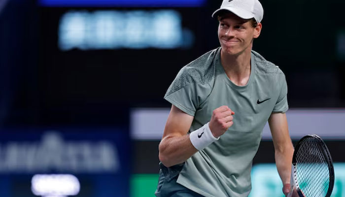 Italys Jannik Sinner reacts during his semi final match against Czech Republics Tomas Machac in Shanghai Masters in Qizhong Forest Sports City Arena, Shanghai, China on October 12, 2024 — Reuters