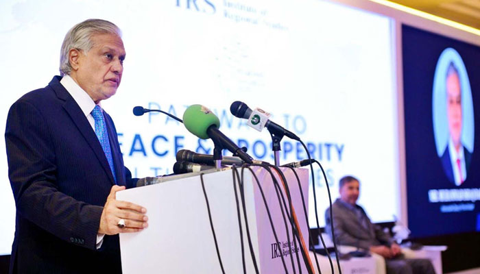 Deputy Prime Minister and Federal Minister for Foreign Affairs Senator Ishaq Dar remarks as chief guest during the 4th Annual Regional Dialogue 2025 organized by Institute of Regional studies (IRS) in Islamabad on May 5, 2025. — PPI