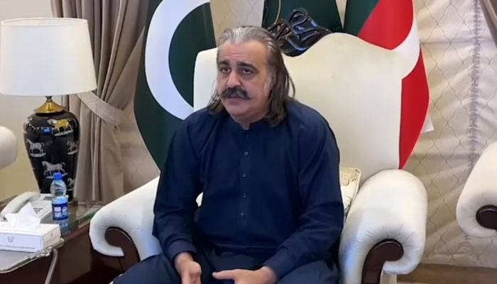 Chief Minister Ali Amin Gandapur speaks in a meeting on April 29, 2025. — Screengrab via Facebook@AliAminKhanGandapurPti