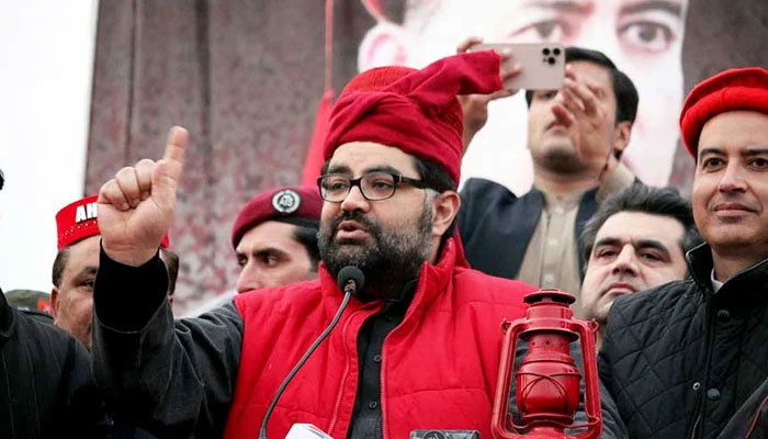 ANP President Aimal Wali Khan addressing an election rally in Charsadda on February 02, 2024. —X/@ANPMarkaz