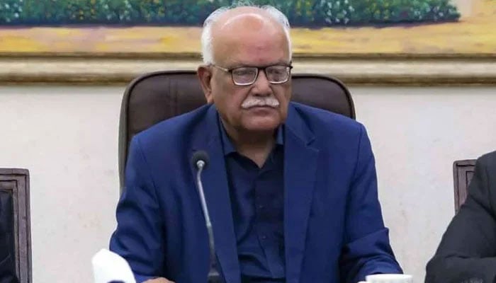 PPP leader Waqar Mehdi addresses a press conference on February 10, 2025. —Facebook@waqar.mehdi.56/File