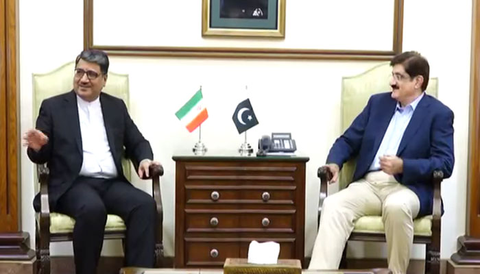 Iranian Consul General Hassan Nourian (left) with Sindh Chief Minister Syed Murad Ali Shah on May 6, 2025.— Facebook@SindhCMHouse
