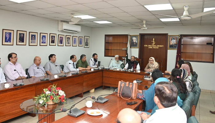 Vice Chancellor Prof Khalid Masood Gondal chairs a emergency meeting at Fatima Jinnah Medical University on May 7, 2025. — Facebook@fjmuofficial