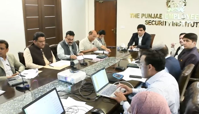 PESSI Commissioner Muhammad Ali chairs a meeting of Punjab Social Security on May 6, 2025. — Screengrab via Facebook@pessi.official