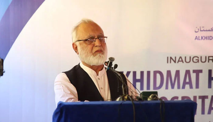Al-Khidmat Foundation Pakistan president Dr Hafiz ur Rehman addresses an event on July 16, 2024. — Facebook@Al Khidmat Foundation Khyber Pakhtunkhwa