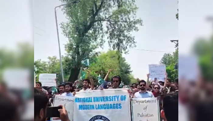 A solidarity walk organized by the National University of Modern Languages (NUML) on May 7, 2025. — Screengrab via Facebook@NUMLOFFICIALPAGE