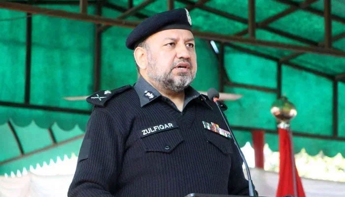 KP Inspector General of Police (IGP) Zulfiqar Hameed addresses a darbar at the Malik Saad Shaheed Police Lines on February 12, 2025. — Facebook@pakhtunkhwapolice