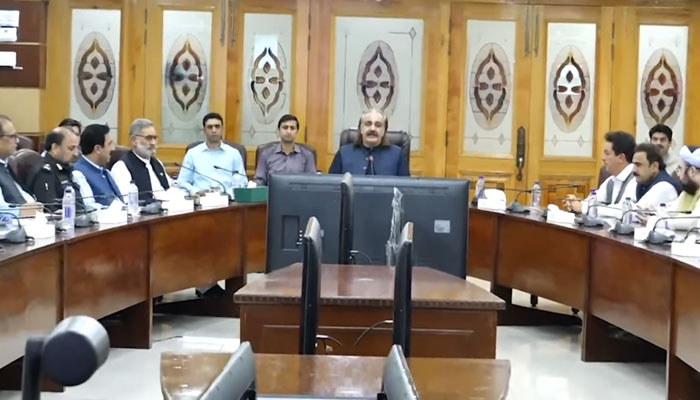 Chief Minister Ali Amin Khan Gandapur chairs a cabinet meeting on May 7, 2025. — Screengrab via Facebook@AliAminKhanGandapurPti