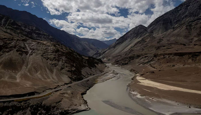 A highway being built by the BRO passes by the confluence of the Indus and Zanskhar rivers in the Ladakh region, India. — Reuters/File