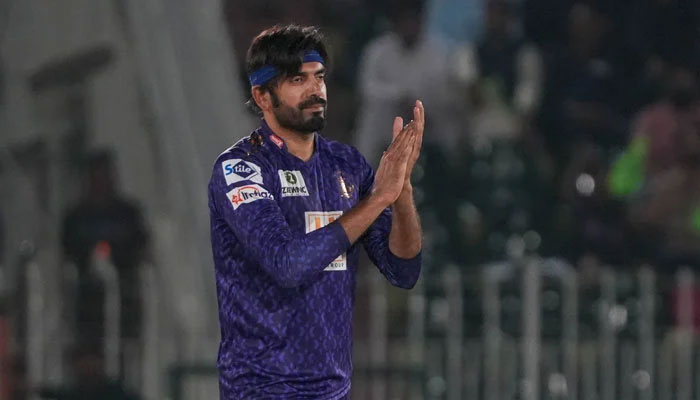 Quetta Gladiators Usman Tariq reacts during their PSL 10 match against Lahore Qalandars at the Rawalpindi Cricket Stadium on April 13, 2025. — PCB