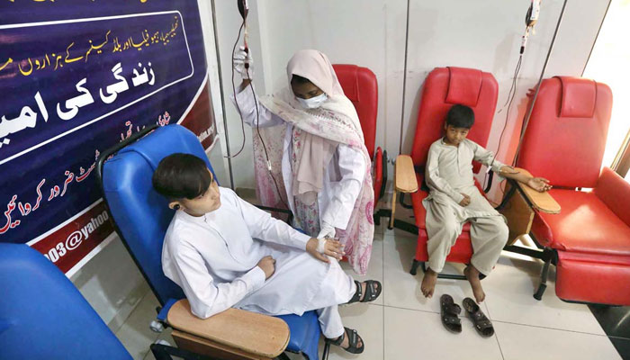 Thalassemia patients receives blood transfusion at a Frontier Foundation Medical Center on World Thalassemia Day on May 8, 2025. — APP
