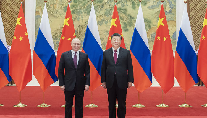 Russian President Vladimir Putin (left) and Chinese President Xi Jinping during their meeting in Beijing. —X@SpokespersonCHN/File