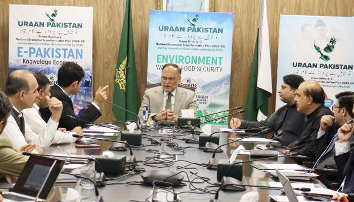 Planning and Development Minister Ahsan Iqbal chairs a special meeting on the alignment of sectoral priorities, plans and interventions with URAAN Pakistan on May 8, 2025. — Facebook@PlanComPakistan