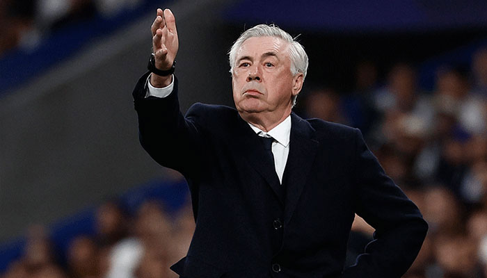 Real Madrid coach Carlo Ancelotti reacts during the Champions League quarter-final match against Arsenal at Santiago Bernabeu in Madrid on April 16, 2025. — Reuters