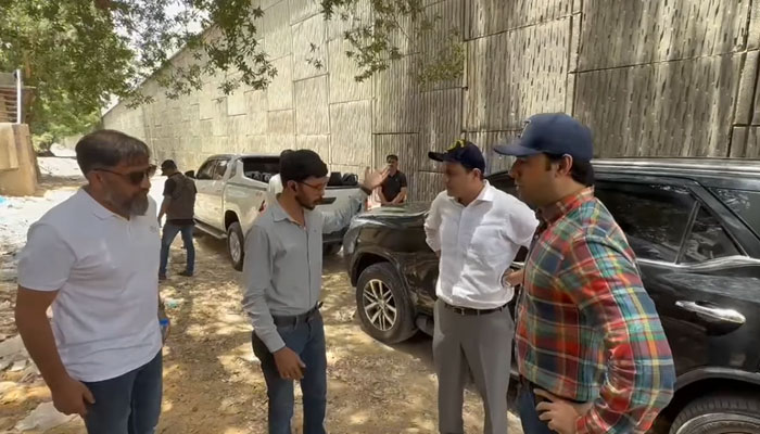 Mayor Karachi Barrister Murtaza Wahab on Saturday visits an area of the city on May 10, 2025. — Screengrab via Facebook@barristermurtazawahabofficial