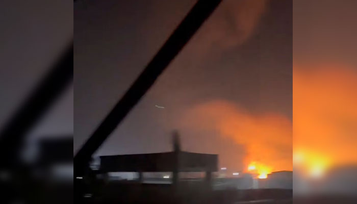 Fire and smoke rise following an explosion in Rawalpindi, Pakistan May 10, 2025, in this screengrab obtained from a social media video. —Reuters