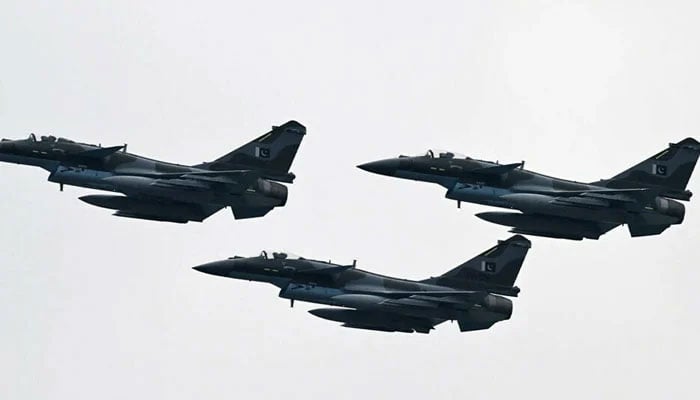 Pakistan Air Force J-10C fighter jets, developed by China’s Chengdu Aircraft corporation. — AFP/File