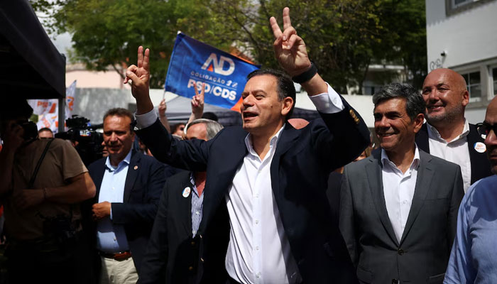 Luis Montenegro, Prime minister and Social Democratic Party (PSD) leader, takes part in AD coalition rally, ahead of the snap elections, in Sintra, Portugal, May 6, 2025.—Reuters