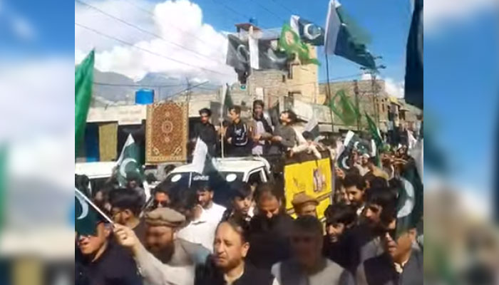 Local people of  GB are holding Youm- e-Tashakur (Day of Gratitude) rally to celebrate the remarkable success of Operation Bunyan-un- Marsoos on  May 11, 2025. — Screengrab via Facebook@Fida Ali Sultani