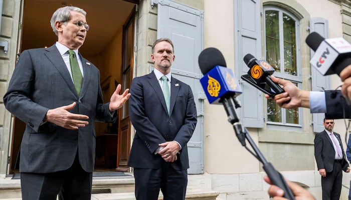 US Secretary of the Treasury Scott Bessent and US Trade Representative Jamieson Greer in Geneva, Switzerland, May 11, 2025.—Reuters
