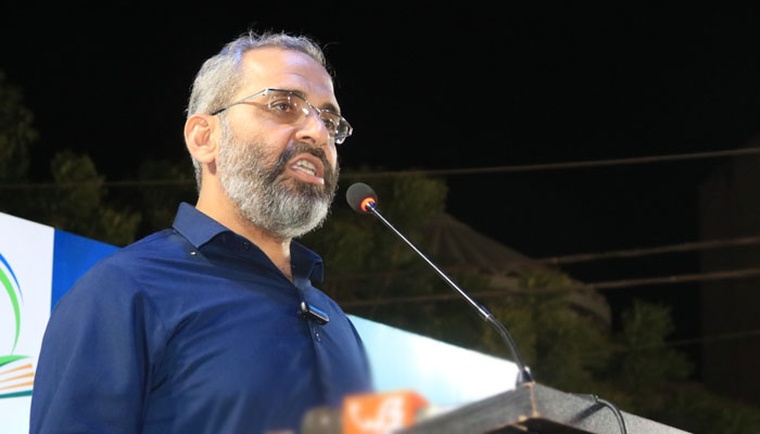 Karachi Jamaat-e-Islami (JI) Emir Monem Zafar addresses an event on May 11, 2025. — Facebook@Khijamaat