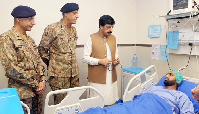 Punjab Governor Saleem Haider inquires injured during his visit to the CMH on May 14, 2025. — Facebook@sardarsaleemhaidergroup