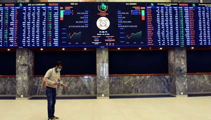 A trader can be seen at the Pakistan Stock Exchange (PSX) building in Karachi. —PPI/Files