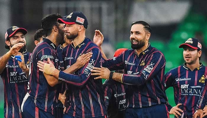 Karachi Kings players celebrate victory at Gaddafi Stadium in Lahore on May 1, 2025. — Facebook/Karachi Kings
